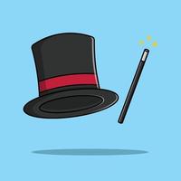 illustration d'icône de vecteur de dessin animé de baguette magique et de chapeau magique. concept d'icône d'objet isolé vecteur premium.