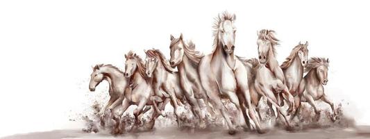 8 chevaux de course style aquarelle noir et blanc sur fond blanc vecteur