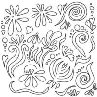 boucles et éléments floraux vectoriels doodle vecteur