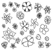 ensemble d'élémets de fleurs de doodle, contours de plantes en fleurs vecteur