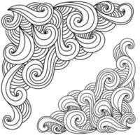 coins décoratifs faits de boucles, de vagues et d'arcs, coloriage anti-stress pour adultes, illustration vectorielle abstraite zen vecteur