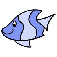 poisson bleu dessin animé mignon, habitant des mers tropicales, poisson d'aquarium, illustration vectorielle sur fond blanc vecteur