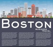 horizon de boston avec bâtiments, ciel bleu et espace de copie. vecteur
