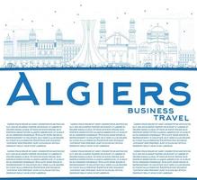 décrivez l'horizon d'alger avec des bâtiments bleus et un espace de copie. vecteur