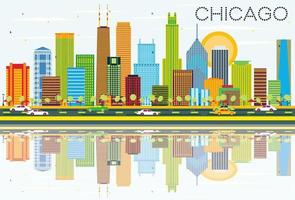 skyline de chicago avec des bâtiments de couleur et des reflets. vecteur