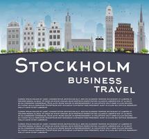 horizon de stockholm avec bâtiments gris, ciel bleu et espace de copie. vecteur