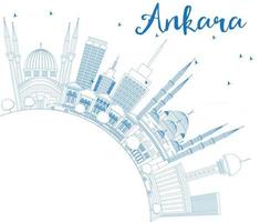 décrivez l'horizon d'ankara avec des bâtiments bleus et un espace de copie. vecteur