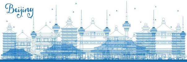contour des toits de beijing avec des bâtiments bleus. vecteur