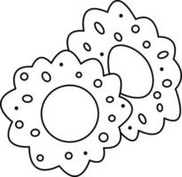 biscuits de cracker, illustration vectorielle de doodle. voici deux cookies avec motif dans le trou, sur fond blanc vecteur