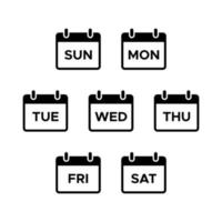 noms de jours, vecteur d'icône de calendrier de semaine isolé sur fond blanc