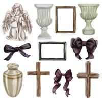 collection d'objets funéraires, vases et arcs, illustrations vectorielles à l'aquarelle dessinées à la main. vecteur