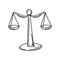 signe d'équité à l'échelle, balance doodle dessiné à la main dans le style de croquis. l'équilibre de l'évaluation des processus judiciaires en matière judiciaire. rechercher. droits. Justice vecteur