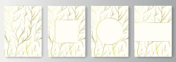 définir la collection d'arrière-plans blancs avec une branche d'arbre et des cadres de motif de lignes dorées vecteur