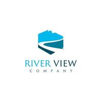 logo de montagne rivière moderne bleu simple vecteur