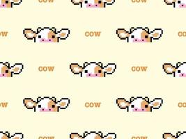 modèle sans couture de personnage de dessin animé vache sur fond jaune. style pixel vecteur