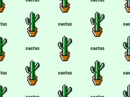modèle sans couture de personnage de dessin animé de cactus sur fond vert. style pixel vecteur