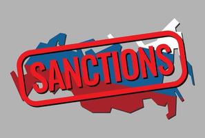 sanctions contre la russie. carte de la russie avec des timbres rouges vecteur