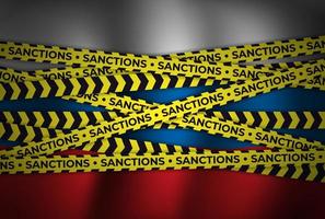 sanctions contre la russie. drapeau de la russie avec des rubans jaunes vecteur