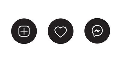 ajouter, aimer et vecteur d'icône de message dans le bouton circulaire