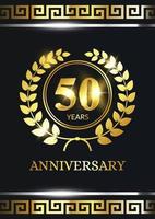 Célébration des 50 ans. modèle de célébration de luxe avec décoration dorée sur fond noir. modèle vectoriel élégant pour carte d'invitation, célébration, cartes de voeux et autres.