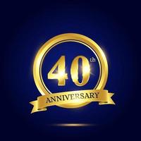 Célébration du 40e anniversaire. modèle de célébration de luxe avec cercle doré et ruban sur fond bleu foncé. modèle vectoriel élégant pour carte d'invitation, célébration, cartes de voeux et autres.