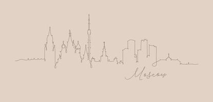 silhouette de la ville de moscou en dessin de style stylo avec des lignes brunes sur fond beige vecteur
