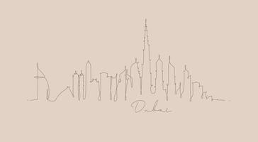 silhouette de la ville de dubaï dans un dessin de style stylo avec des lignes brunes sur fond beige vecteur