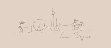 silhouette de la ville las vegas dans le style de ligne de stylo dessin avec des lignes beiges sur fond beige vecteur