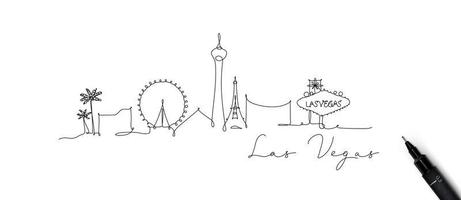 silhouette de la ville las vegas dans le style de ligne de stylo dessin avec des lignes beiges sur fond blanc vecteur