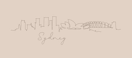 silhouette de la ville de sydney dans un dessin de style stylo avec des lignes brunes sur fond beige vecteur