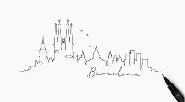 silhouette de la ville de barcelone en dessin de style stylo avec des lignes noires sur fond blanc vecteur