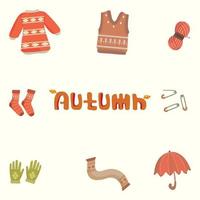 ensemble de divers vêtements et fournitures d'automne, parfaits pour l'illustration et l'animation vecteur