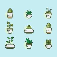 ensemble vectoriel de diverses plantes en pots, adapté à l'illustration et à l'animation