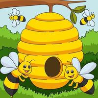 illustration de ferme de dessin animé coloré d'abeilles vecteur