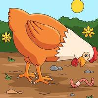 illustration de ferme de dessin animé couleur poulet vecteur