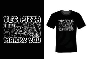 conception de t-shirt de pizza, vintage, typographie vecteur