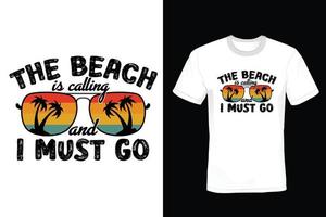 conception de t-shirt de plage, vintage, typographie vecteur