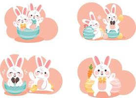 ensemble de personnage de dessin animé de lapin mignon, illustration vectorielle de lapin de Pâques vecteur