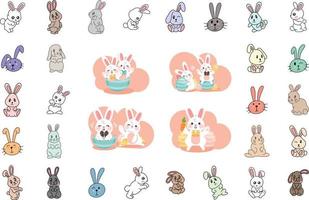 ensemble de personnage de dessin animé de lapin mignon, illustration vectorielle de lapin de Pâques vecteur