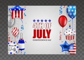 Affiche du 4 juillet. fond d'indépendance américaine avec des ballons et des banderoles
