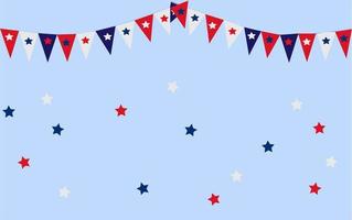 les états-unis signalent des banderoles festives et des étoiles d'état sur un fond bleu clair. fête nationale de la liberté, 4 juillet. conception de vecteur. vecteur