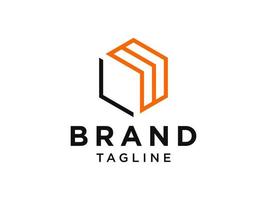 ligne de logo flèche vers le haut. forme de flèche de ligne géométrique orange avec ligne carrée noire isolée sur fond blanc. utilisable pour les logos d'entreprise et de marque. élément de modèle de conception de logo vectoriel plat.