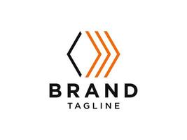 ligne de logo flèche vers le haut. forme de flèche de ligne géométrique orange avec ligne carrée noire isolée sur fond blanc. utilisable pour les logos d'entreprise et de marque. élément de modèle de conception de logo vectoriel plat.