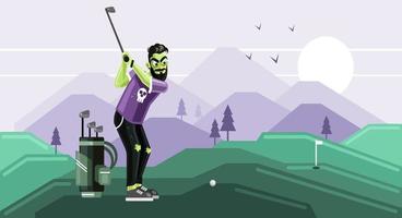 un homme joue au golf dans l'illustration vectorielle du terrain de golf gratuitement
