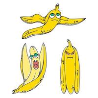 banane. un ensemble de trois personnages amusants vecteur