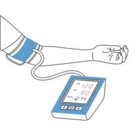 illustration vectorielle d'un tonomètre et de la main d'une personne mesurant la pression artérielle