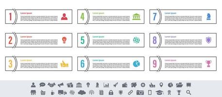 concept d'entreprise de conception infographique avec 9 étapes vecteur