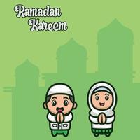 carte de voeux ramadan avec musulman de dessin animé mignon vecteur