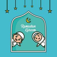 carte de voeux ramadan avec musulman de dessin animé mignon vecteur