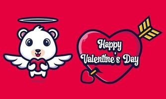 ours mignon étreignant un coeur avec des salutations de bonne saint valentin vecteur